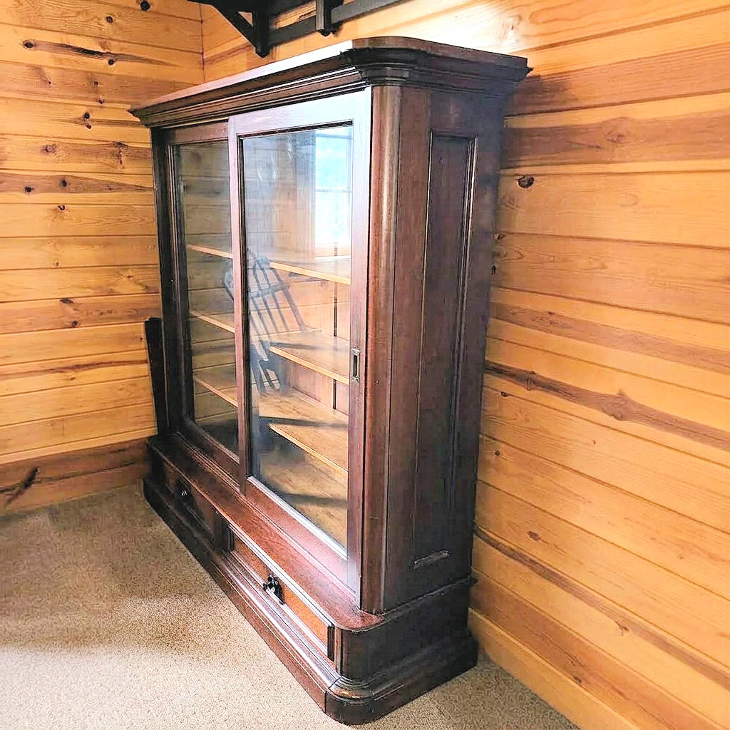 1880s Library or Parlor Walnut Bookcase with
Sliding Glass Doors
