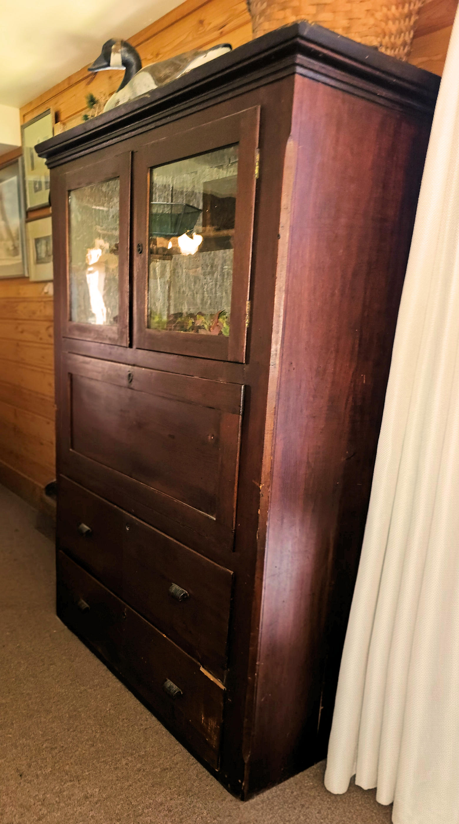Antique Walnut Secretary Cabinet – Red Hue Finish,
Drop‑Front Desk Interior
