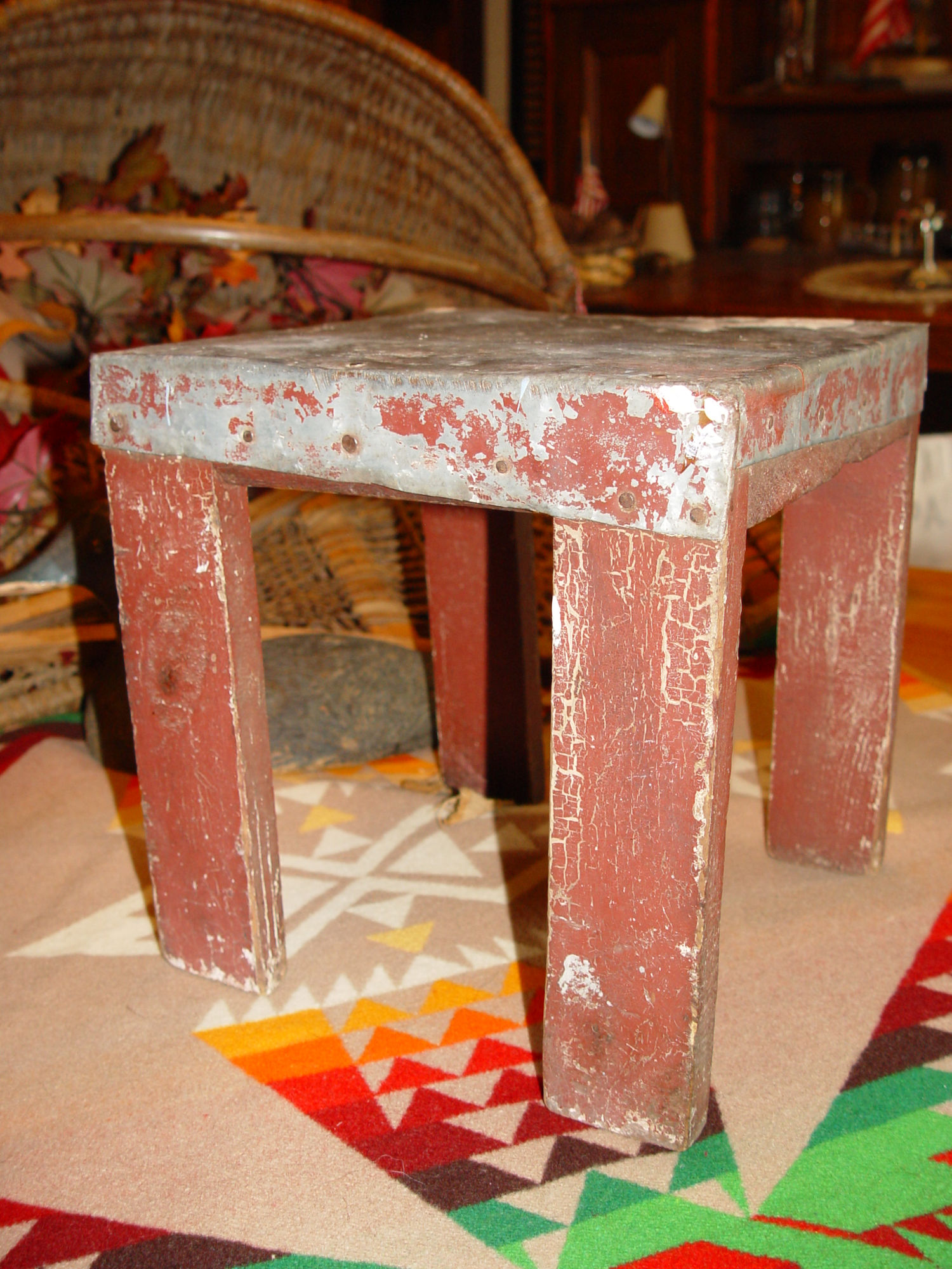 Antique Primitive Wood Low Stool Farmhouse Use