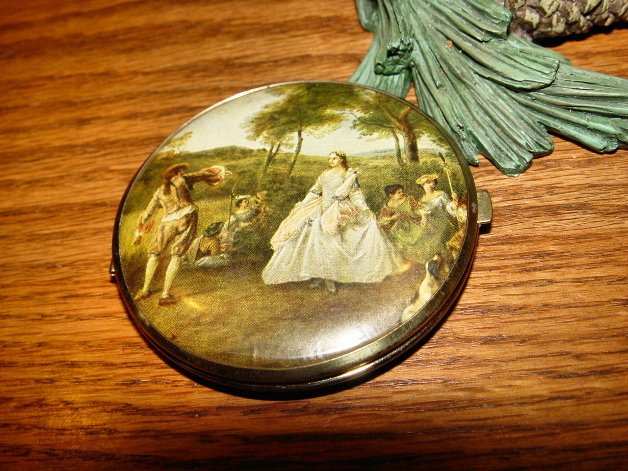 1950's Celluloid Compact
                                        Mirror, French Victorian Scene
