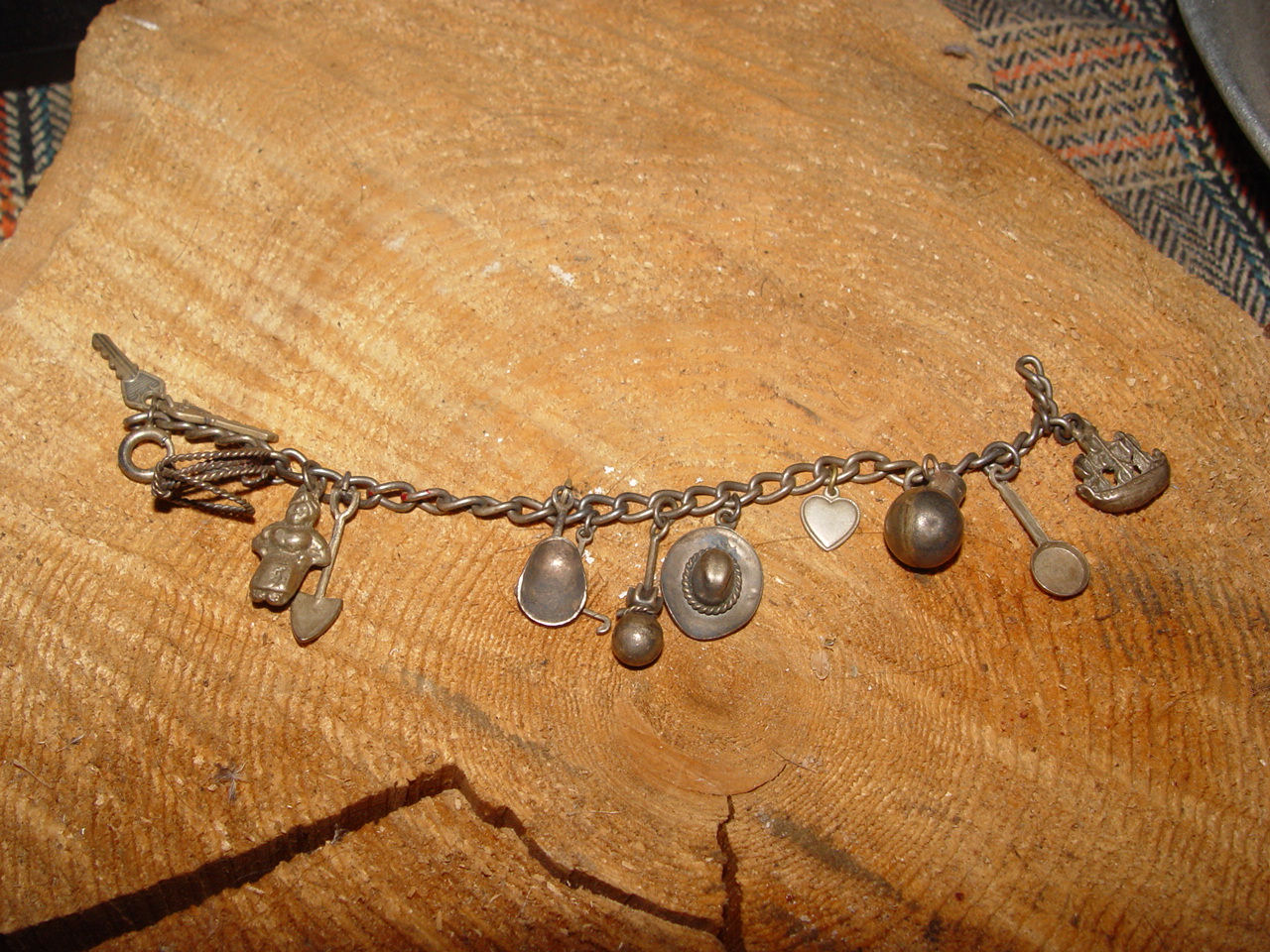 Silver Mexican Cowboy
                                        Western Gold Rush, Miner Charm
                                        Bracelet c. 1930's
