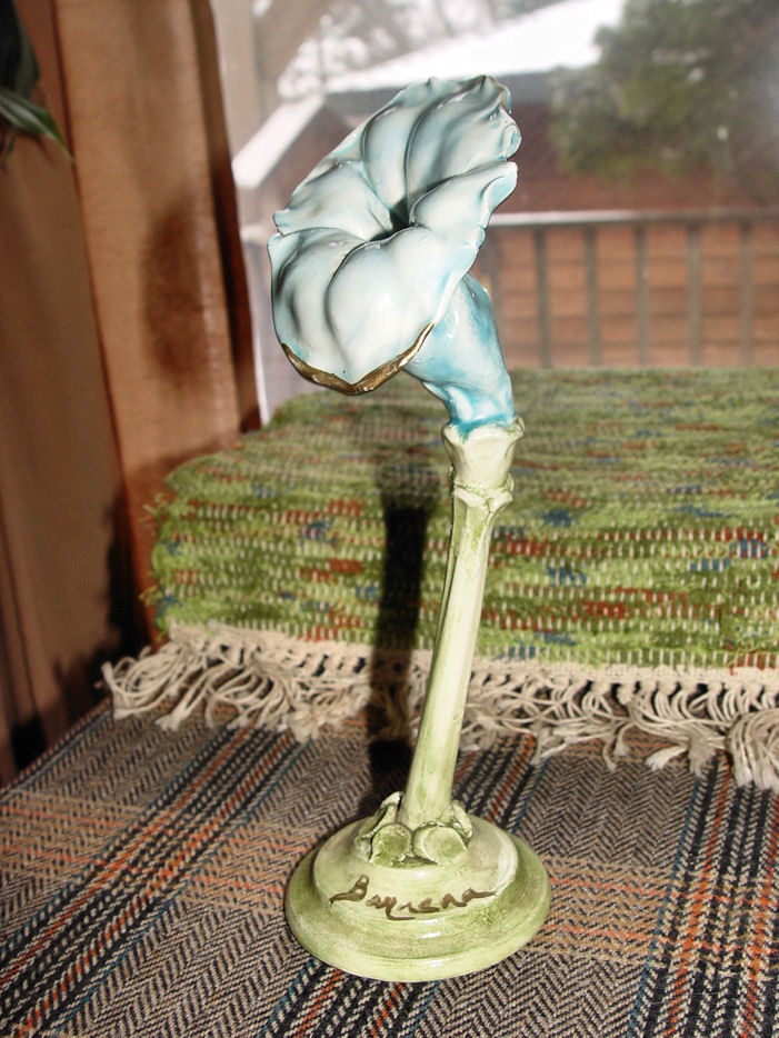 Signed Art Pottery Lily
                                        Flower, Soft Blues, Greens