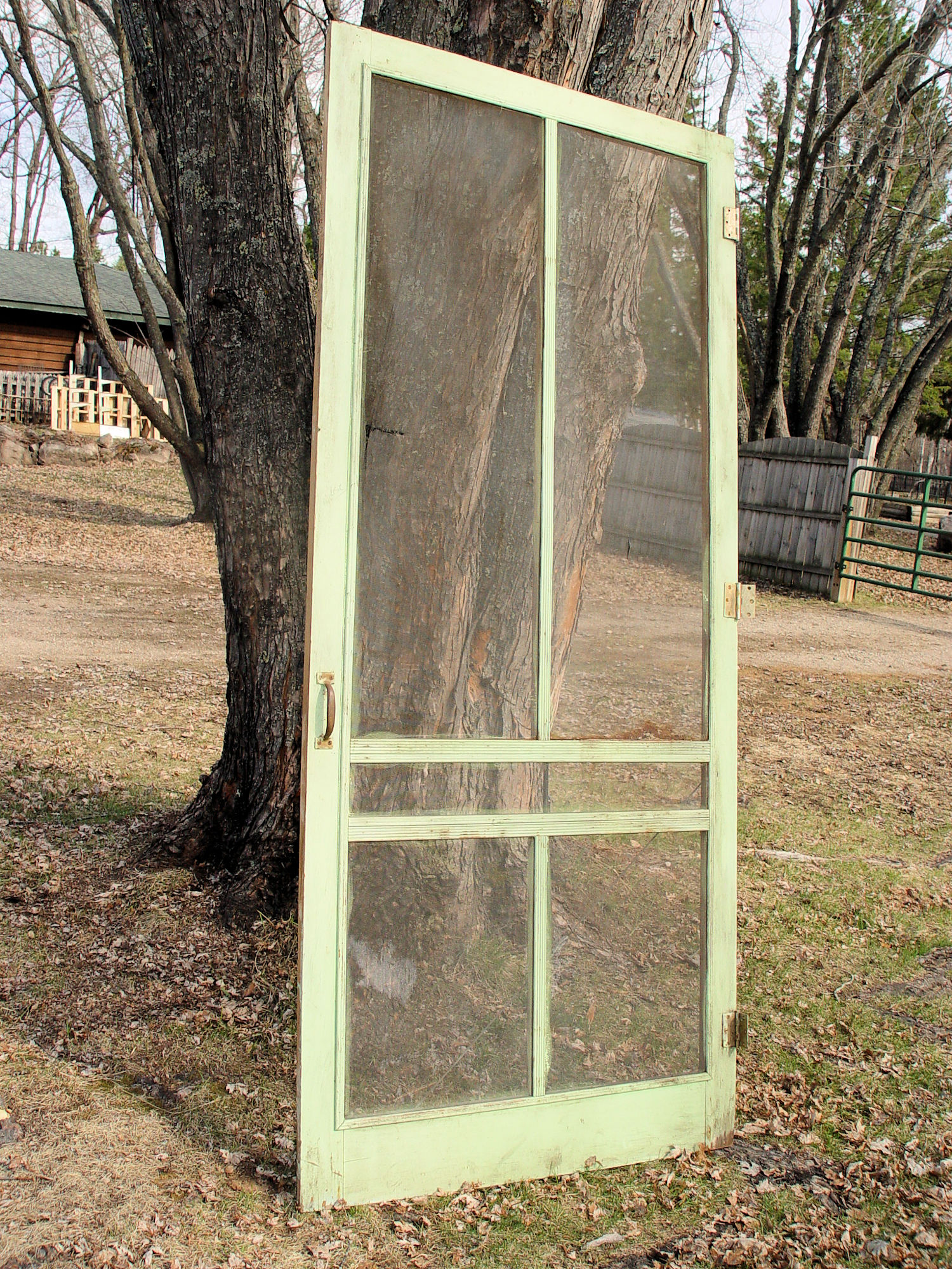 Vintage
                        Wooden Pale Green Painted Country Screen Door