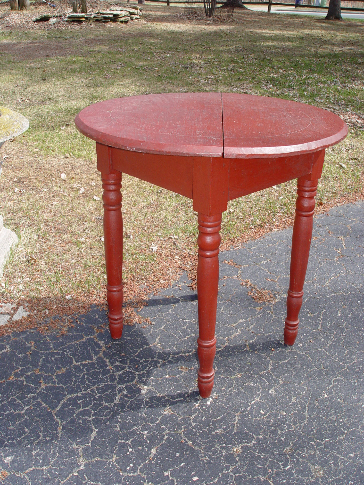 Round-top
                        Game or Tavern Table, Missouri ~ Burnt Red Paint
                        1860's - 1870's