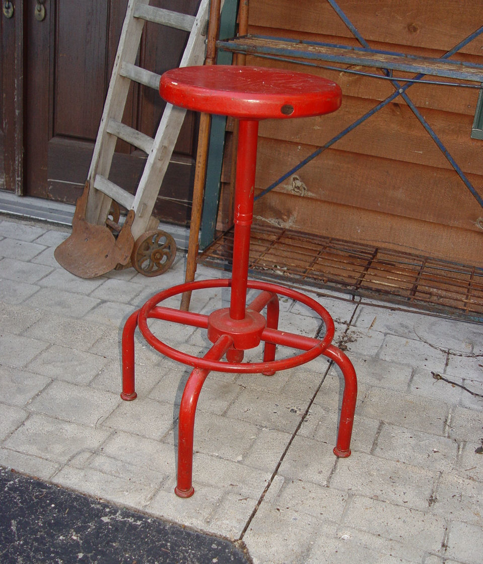 Mid Century
                        Industrial Red Metal Counter Round Swivel Seat
                        Stool