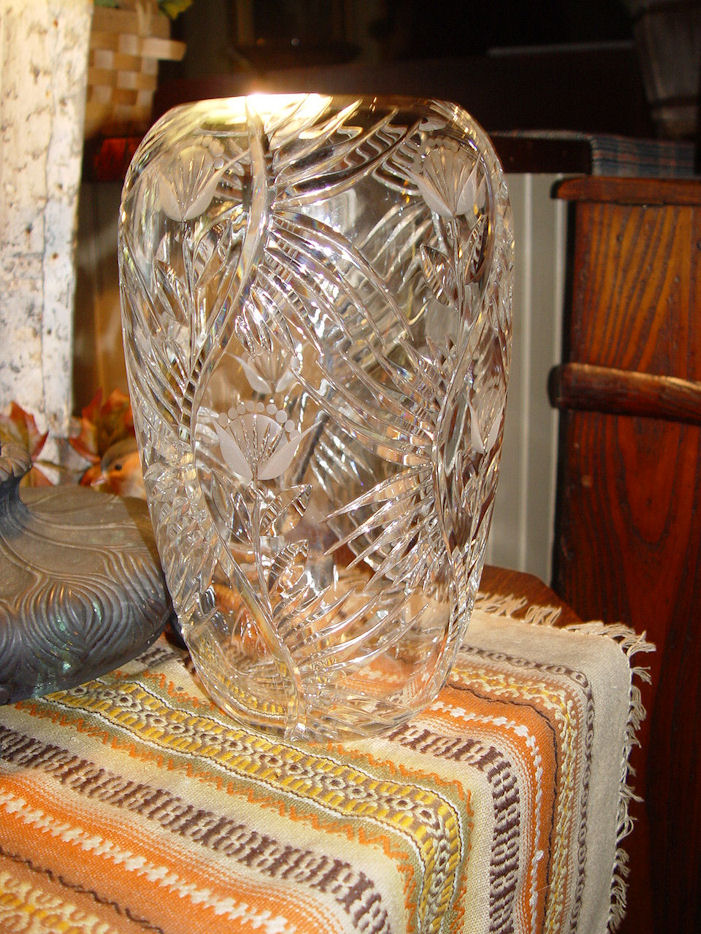 Large Vintage Brilliant
                                        Period Cut Glass Vase 12"