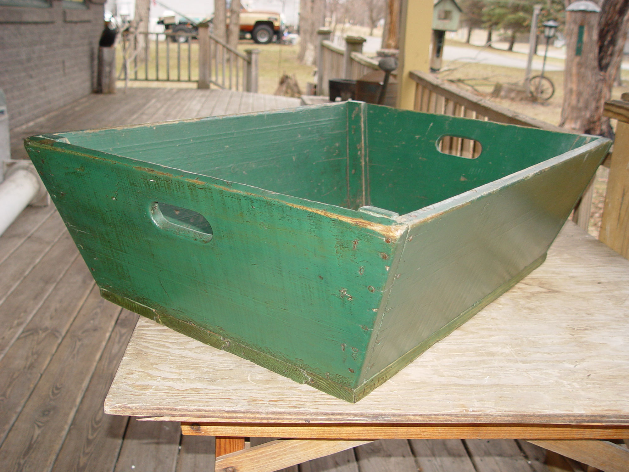 Primitive Painted Pine Wooden Inuit Fishing net
                Trough